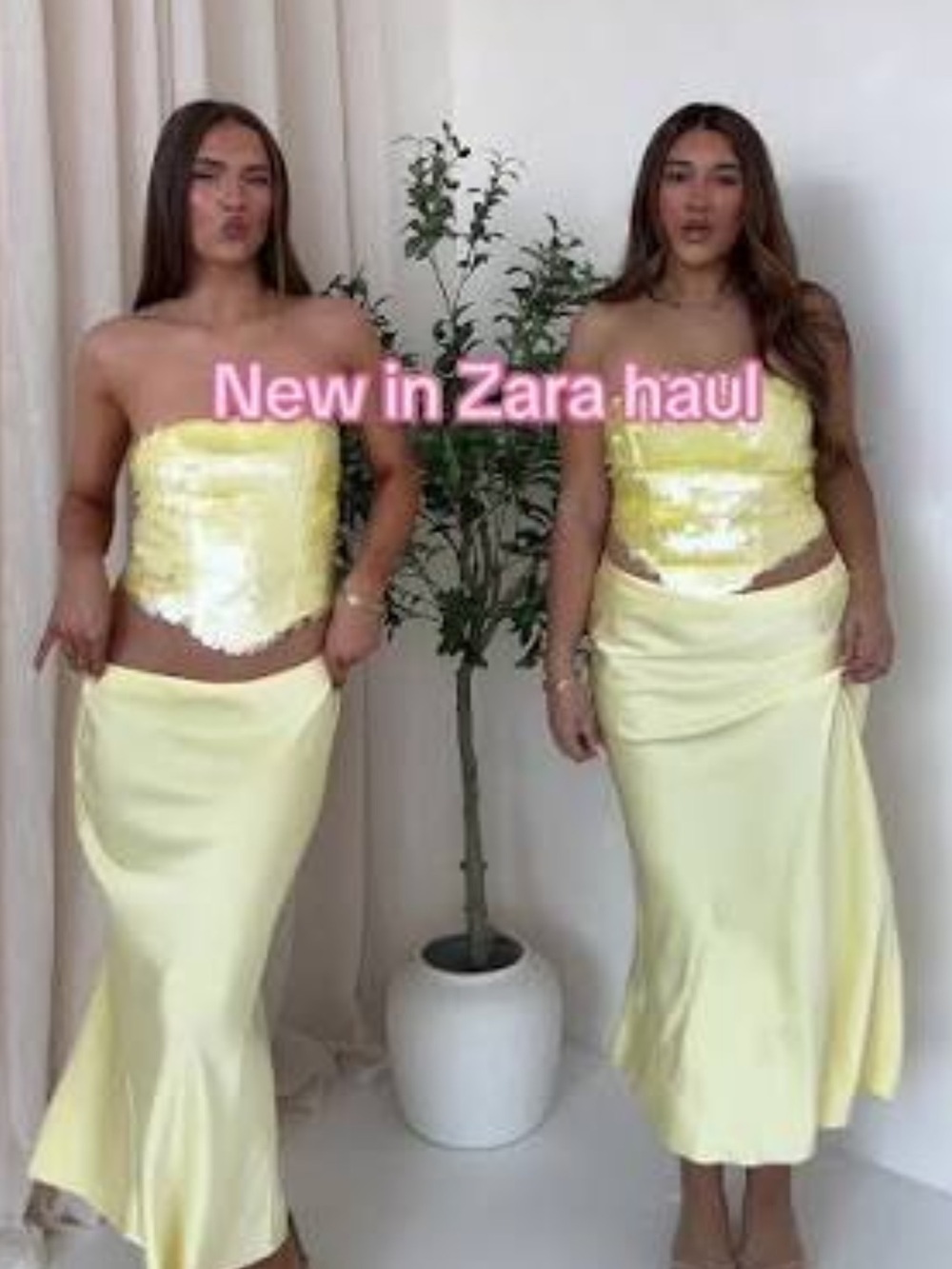 Zara Yellow Strapless Sequin Satin Crop Top - Picture 5 of 7